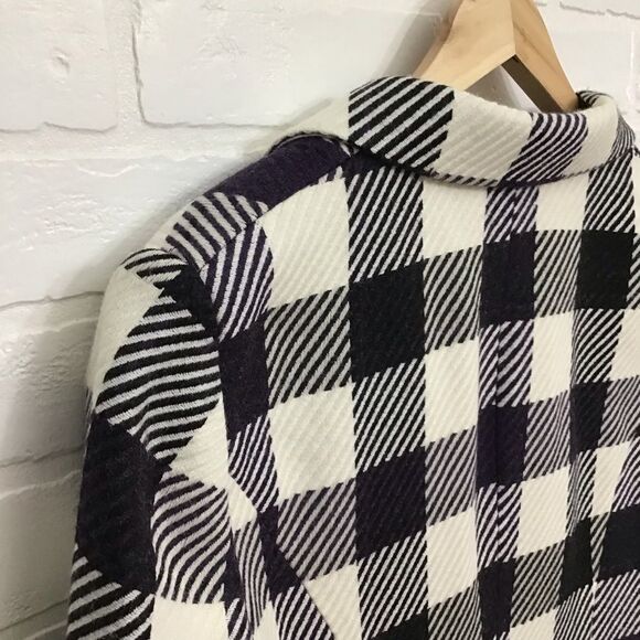 INSIGHT blazer acrylic blend wool tweed plaid ecru checker white black purple 16 - Picture 2 of 14